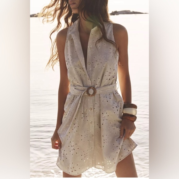 Zara EMBROIDERED EYELET SMOCKED DRESS - Picture 1 of 5